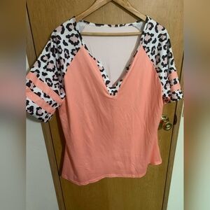 Stylish Peach and Black Patterned Women's Top